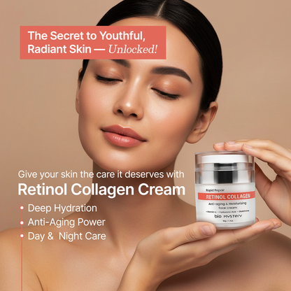 Bio Mystery Retinol Collagen Facial Cream with Hyaluronic Acid, Vitamin C & Glutathione – Lightweight Hydrating Moisturizer for Face & Neck – Day & Night Repair Cream – 50gm