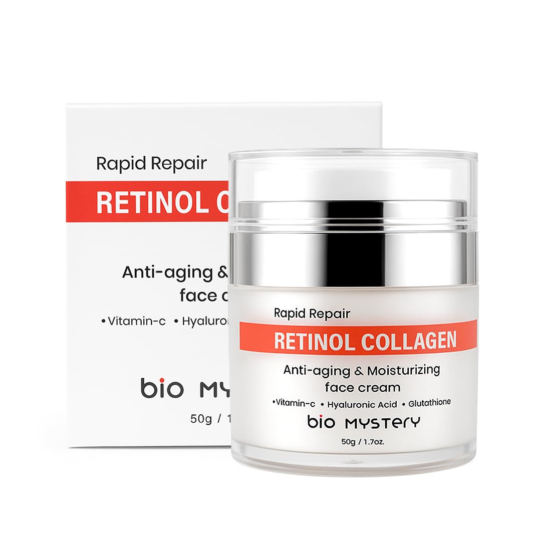 Bio Mystery Retinol Collagen Facial Cream with Hyaluronic Acid, Vitamin C & Glutathione – Lightweight Hydrating Moisturizer for Face & Neck – Day & Night Repair Cream – 50gm