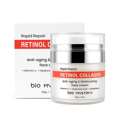 Bio Mystery Retinol Collagen Facial Cream with Hyaluronic Acid, Vitamin C & Glutathione – Lightweight Hydrating Moisturizer for Face & Neck – Day & Night Repair Cream – 50gm