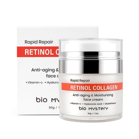 Bio Mystery Retinol Collagen Facial Cream with Hyaluronic Acid, Vitamin C & Glutathione – Lightweight Hydrating Moisturizer for Face & Neck – Day & Night Repair Cream – 50gm