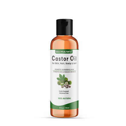 Bio Mystery Natural Castor Oil – Cold Pressed & Hexane-Free with Liner Brush | For Hair, Brows, Lashes, Nails & Skin | 100% Pure & Natural |