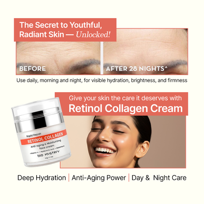 Bio Mystery Retinol Collagen Facial Cream with Hyaluronic Acid, Vitamin C & Glutathione – Lightweight Hydrating Moisturizer for Face & Neck – Day & Night Repair Cream – 50gm