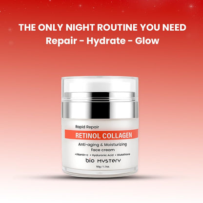 Bio Mystery Retinol Collagen Facial Cream with Hyaluronic Acid, Vitamin C & Glutathione – Lightweight Hydrating Moisturizer for Face & Neck – Day & Night Repair Cream – 50gm