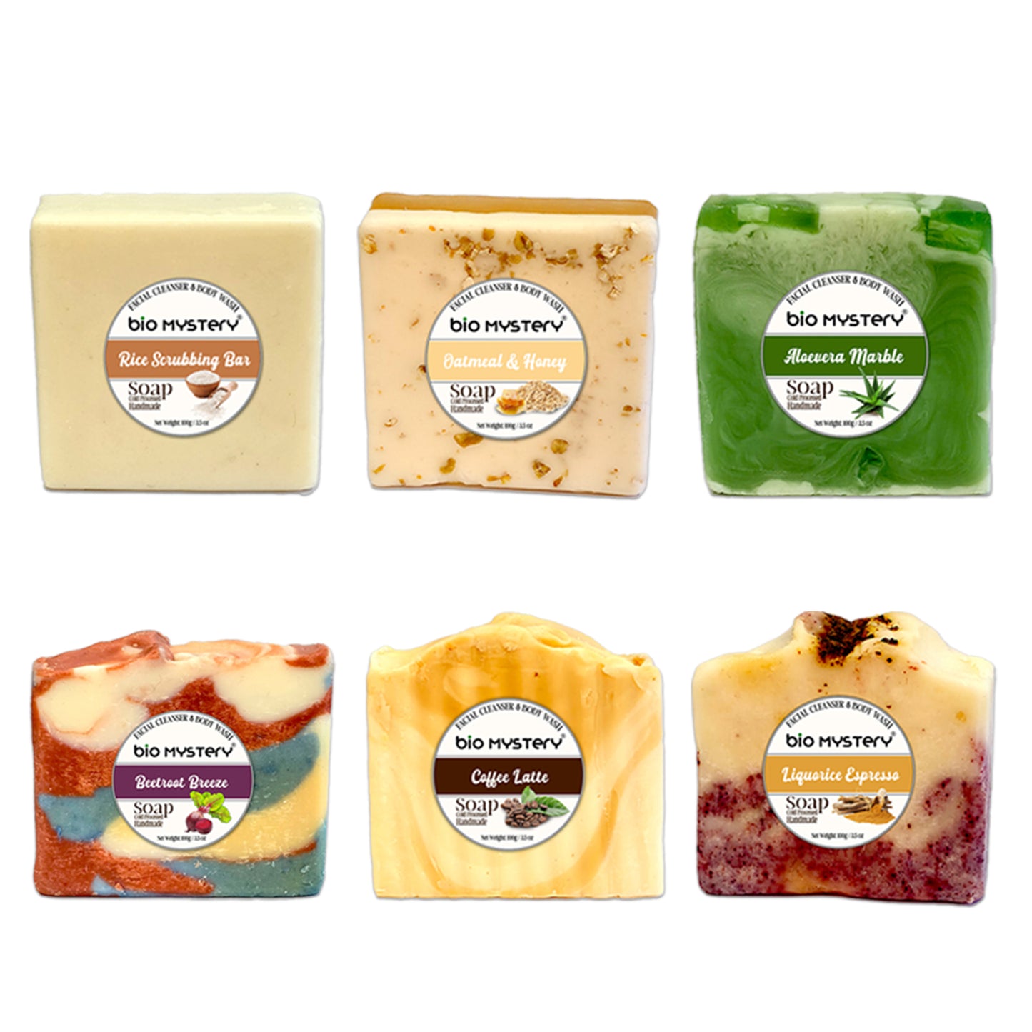 Bio Mystery Natural Soap Bar with Essential Oils – Handmade Vegan Soap for Body & Face – Cold Process Plant-Based – 100Gm / 3.5 oz Each