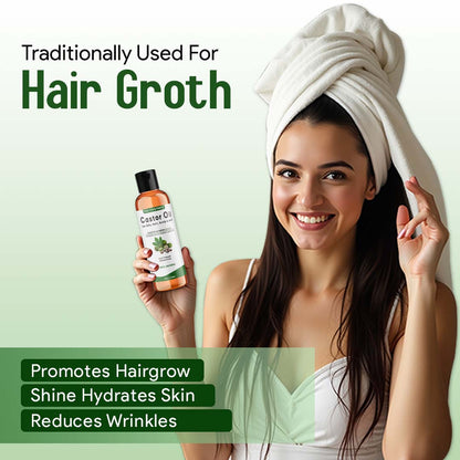 Bio Mystery Natural Castor Oil – Cold Pressed & Hexane-Free with Liner Brush | For Hair, Brows, Lashes, Nails & Skin | 100% Pure & Natural |