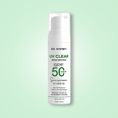 Bio Mystery Clear Face Sunscreen Lotion SPF 50+++ | For Acne-Prone, Oily & Sensitive Skin | Hybrid UV Protection | Matte, Lightweight & Non-Greasy | 50ml